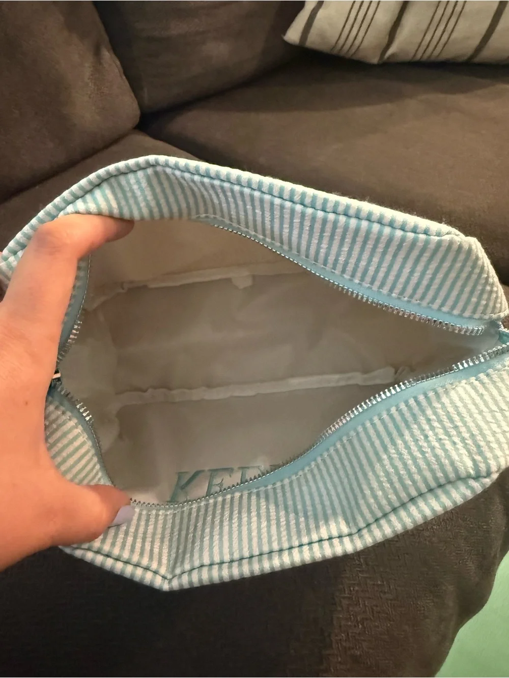 Keeley Personalized Blue Stripe Cosmetic Pouch